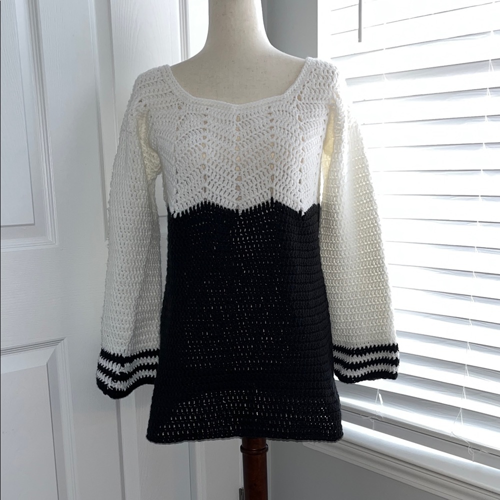 Handmade Crochet Black and White Women's Sweater Medium To Large